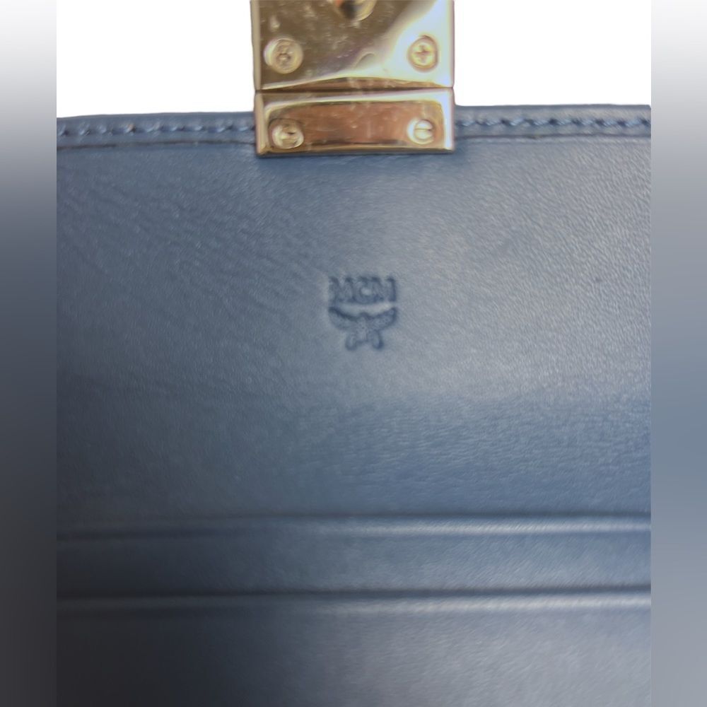 NWOT Auth MCM Veritas Trifold Small Monogram Logo Blue Snap Closure Mini Wallet - Picture 9 of 9